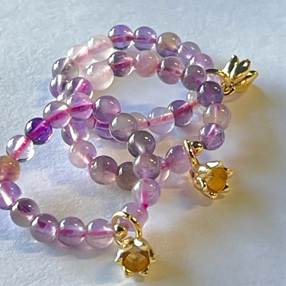 Natural Amethyst Stretchy Lotus Flower Rings Set of 3 Pieces Crystal Gemstone